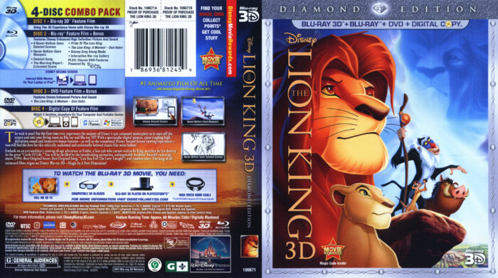 The Lion King 3D Blu-Ray DVD Cover (1994)