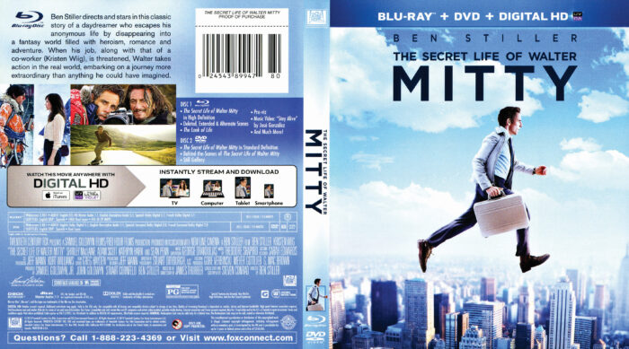 The Secret Life of Walter Mitty blu-ray dvd cover