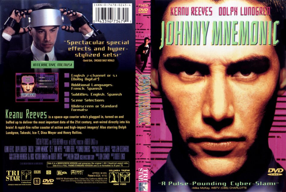 Johnny Mnemonic (1995) R1 - Movie DVD - CD label, DVD Cover, Front Cover